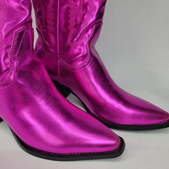NEW Billini Danilo Metallic Fushcia Pink Cowboy Boots Swiftie Barbie Size 9 - Picture 8 of 14